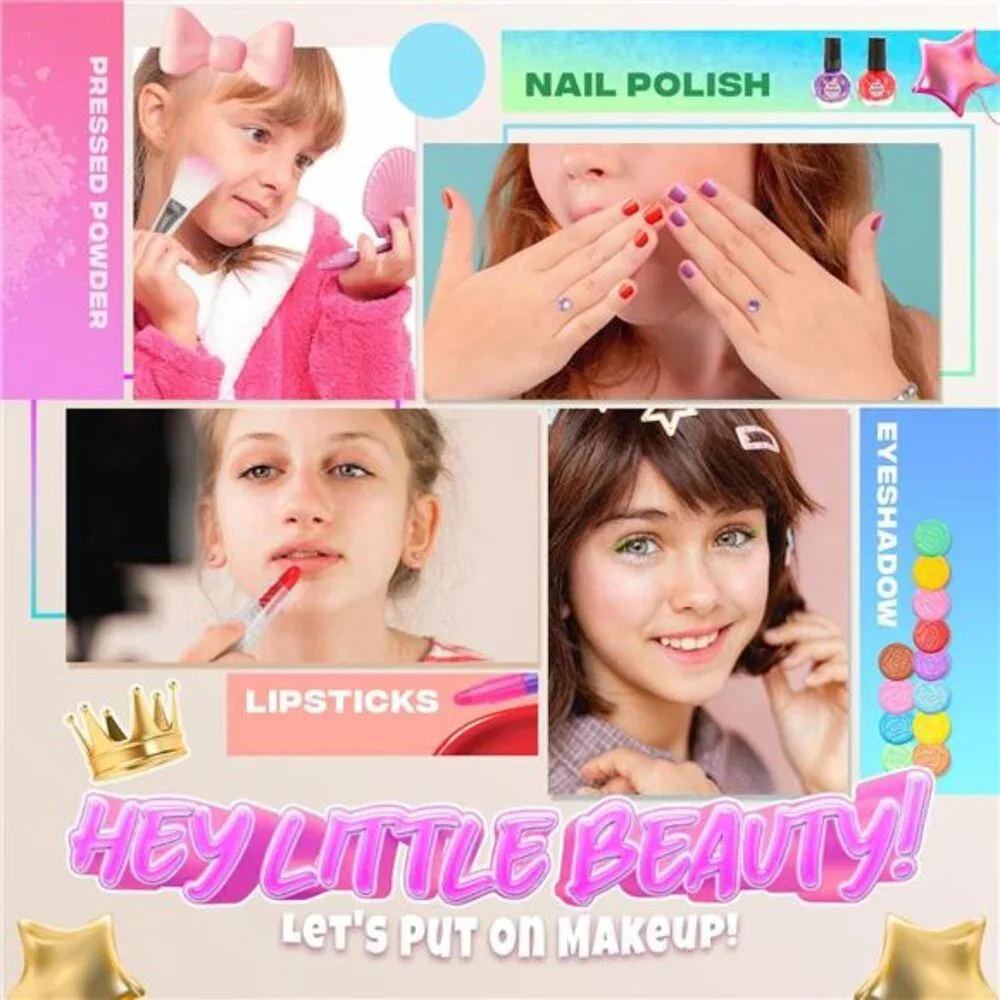 BELLOCHIDDO Kids Makeup Kit - 41 Pcs Real Makeup Set for Little Girls - Prtend P